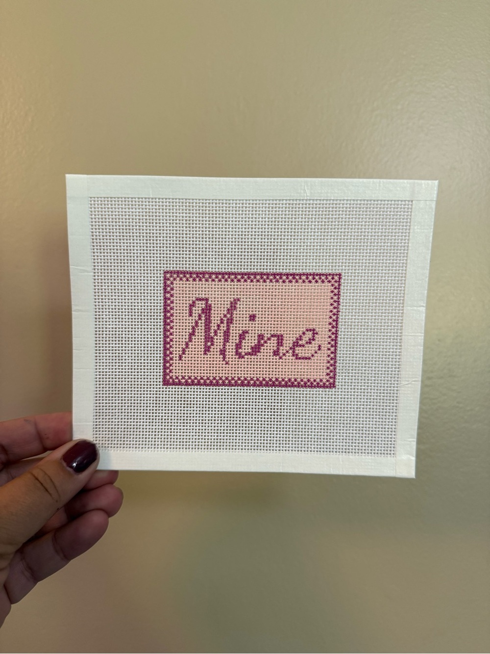 Hand-Painted Needlepoint "Mine" Luggage Tag/Bag Charm Canvas.